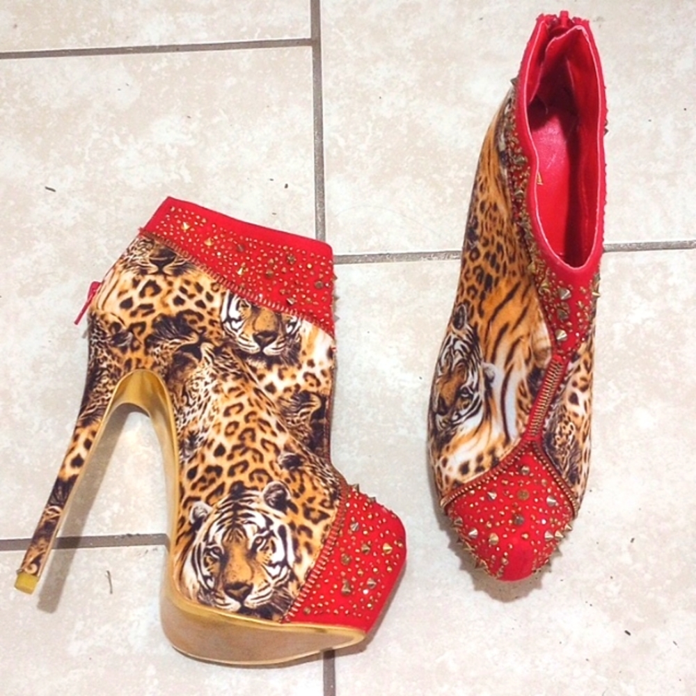 Leopard high heel booties